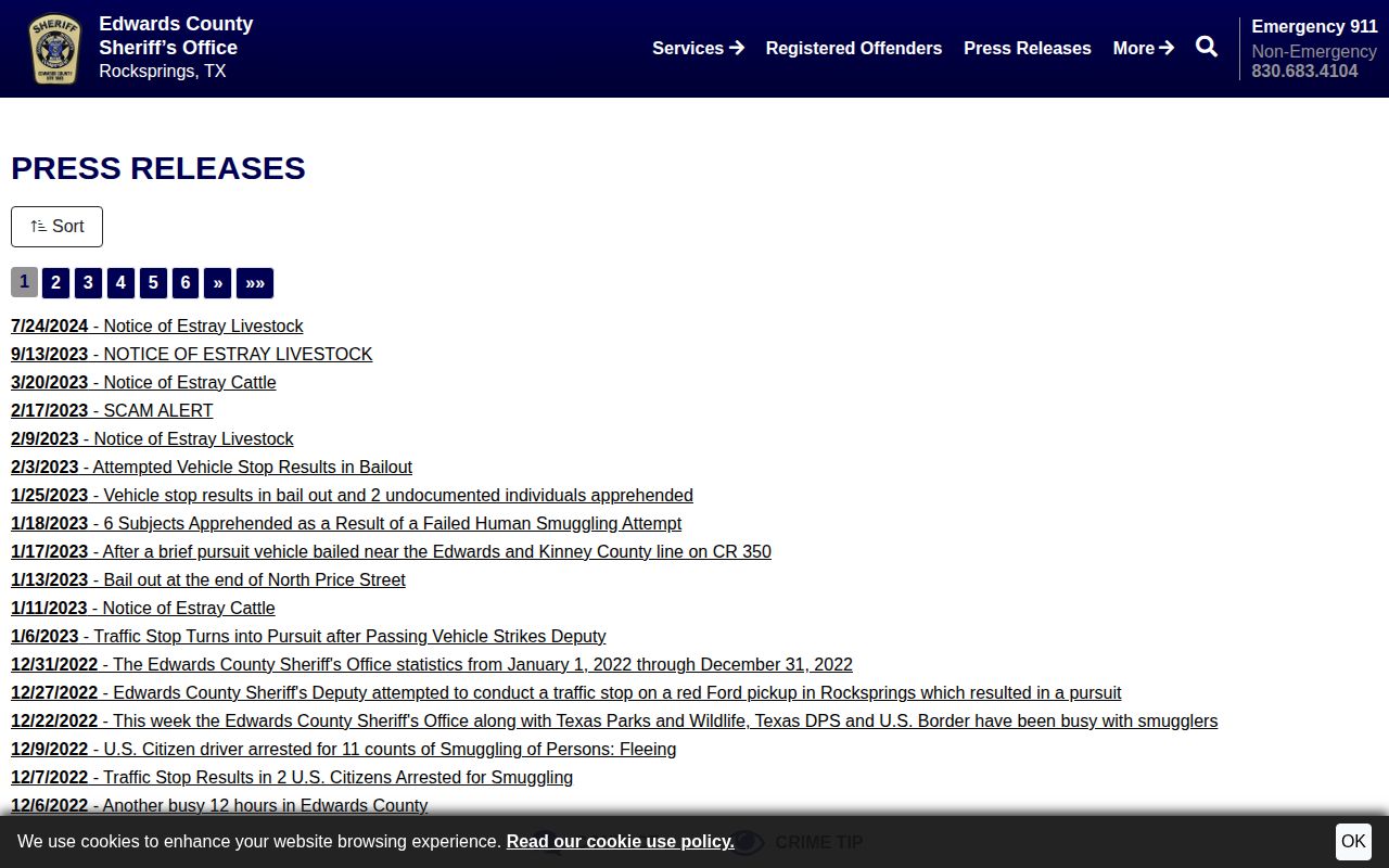 Edwards County Sheriff press-release archive for arrest news
